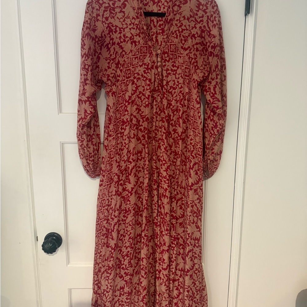 Natalie Martin Red and Cream Long Sleeve Dress